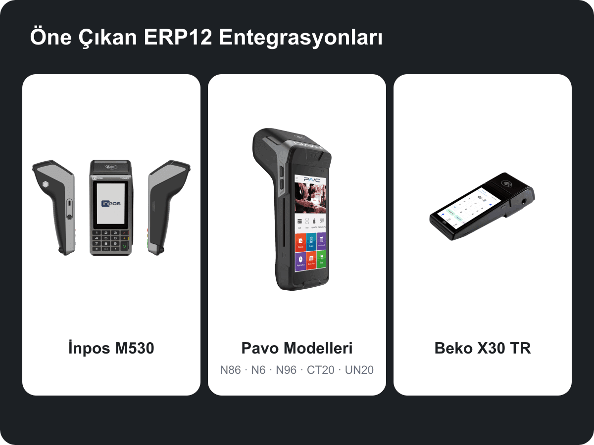 Öne çıkan ERP12 entegrasyonları: İnpos M530, Pavo modelleri ve Beko X30 TR