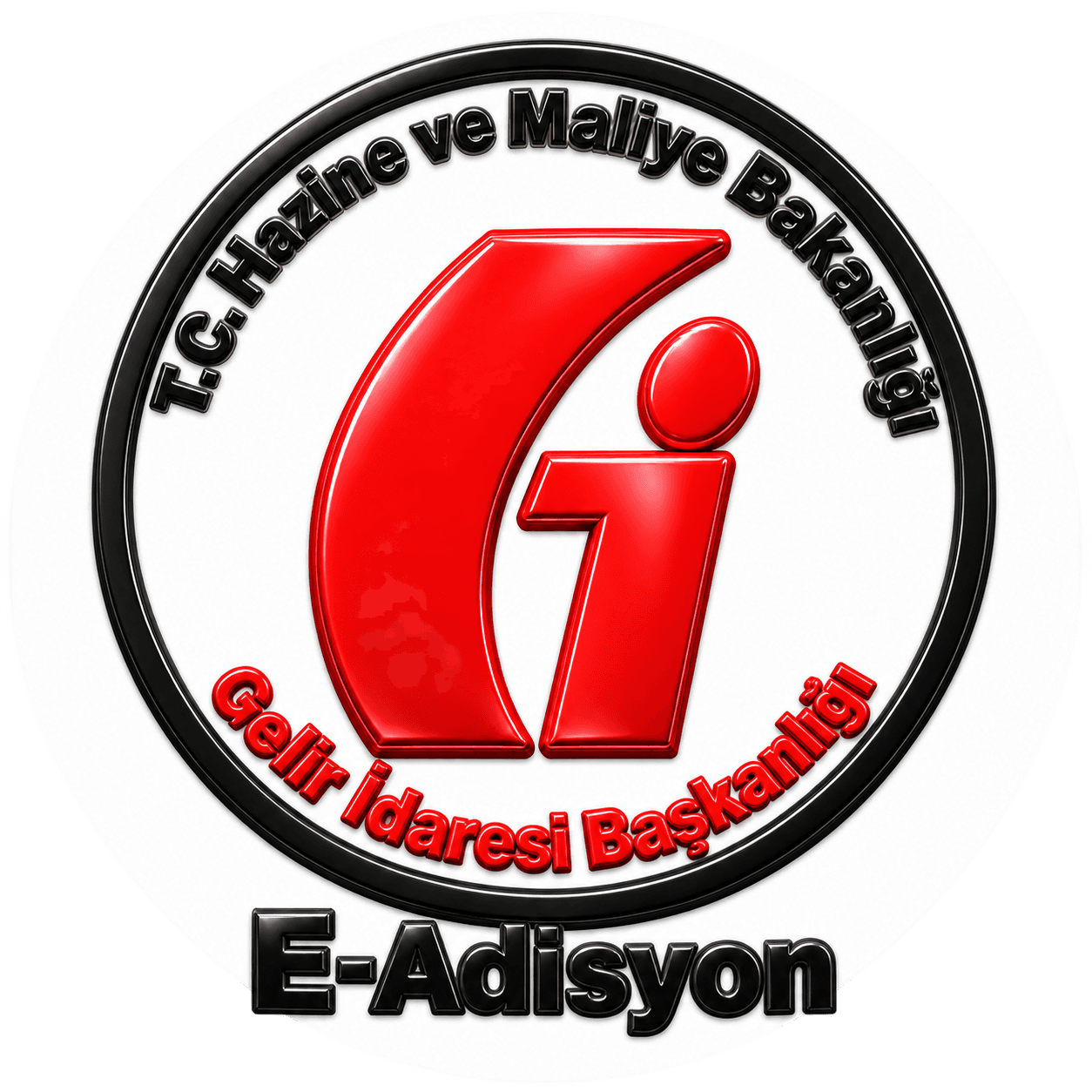 GİB E-Adisyon — siyah ve kırmızı üç boyutlu logo, beyaz daire zemin