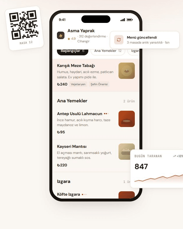 Menülendin QR Menü — mobil menü ve masa QR kodu